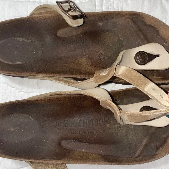 Birkenstock Gizeh Leather Sandals EU size 38 Tan Neutral Cork Well Worn Gorpcore - Picture 6 of 9